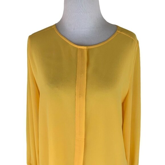 Gibson & Latimer Women's S Small Pop-Over Blouse Semi Sheer Bright Yellow - Picture 2 of 6
